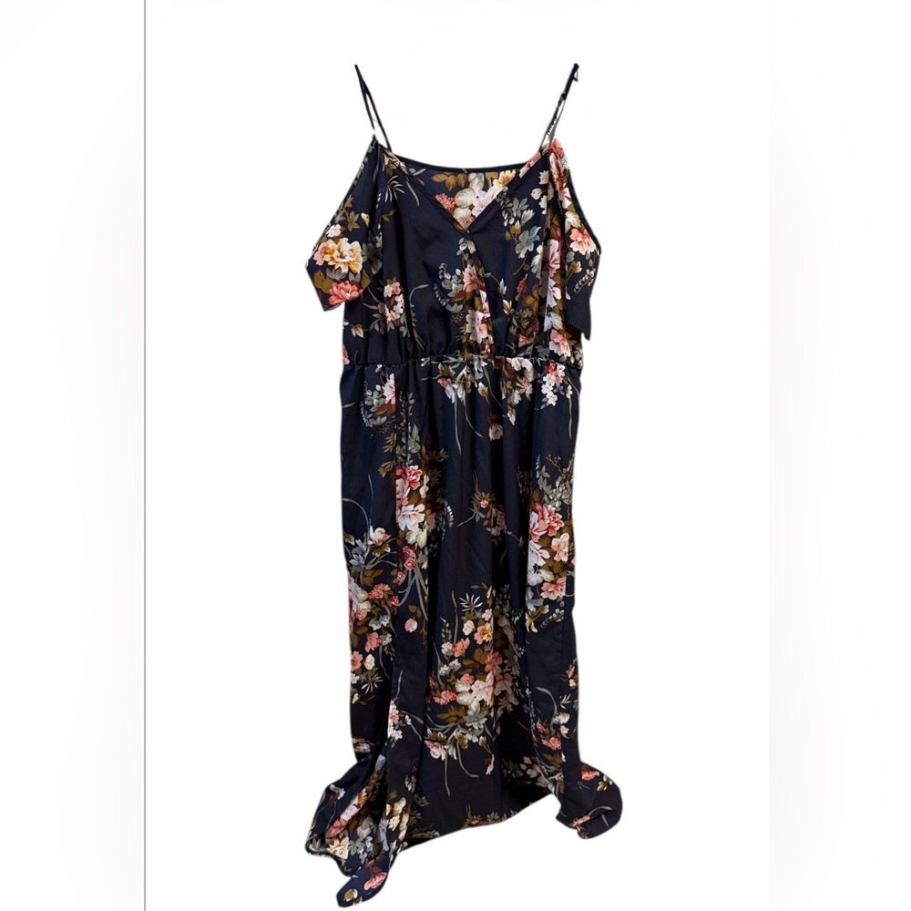 SHEIN Navy Floral Cold-Shoulder Maxi Dress